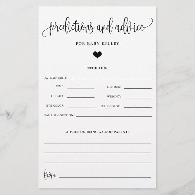 Baby, förutsägelse och råd, kalligrafi, Pappert ko Flygblad (Framsidan)