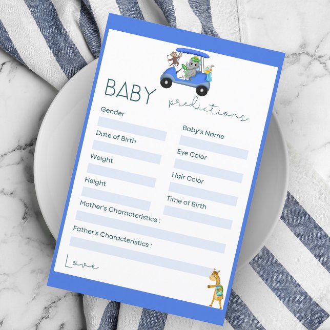 Baby-förutsägelser Elephant & Monkey Golf Shower (Great Baby Prediction game designed with the golfing Elephant, Monkey and Giraffe. )