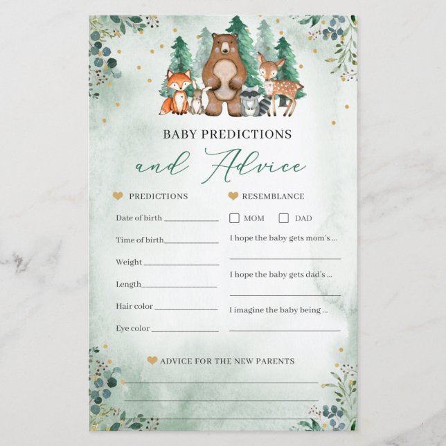 Baby-förutsägelser och råd Baby Shower-spel (Framsida)
