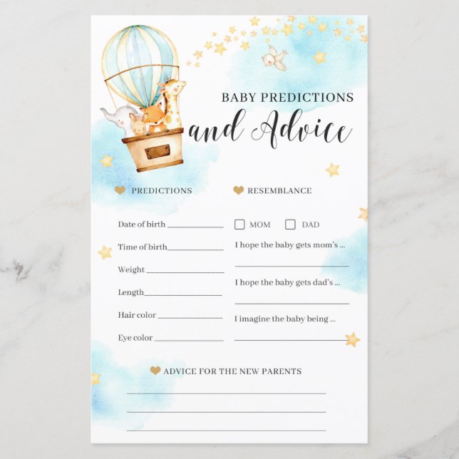Baby-förutsägelser och råd Baby Shower-spel (Framsida)