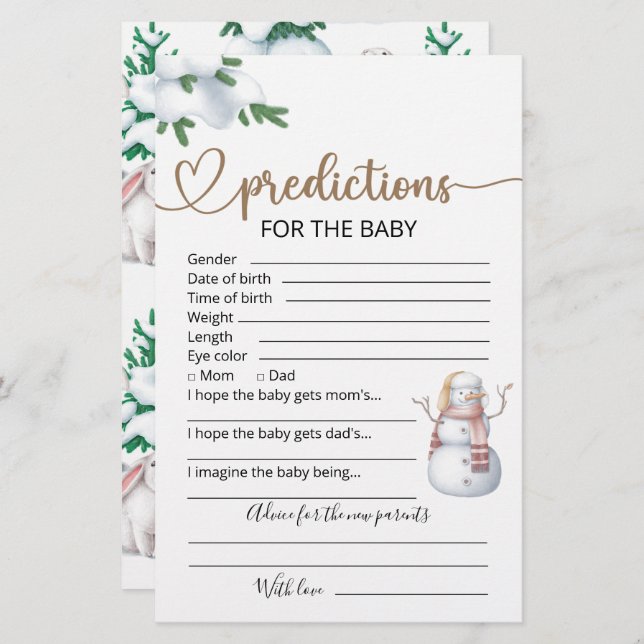 Baby-förutsägelser | Spel för vinterbabykläder (Fram/baksida)