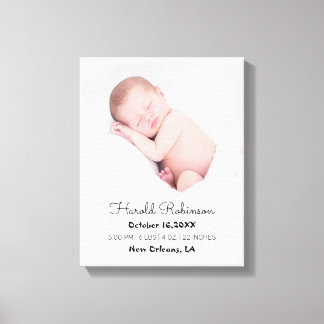 Baby foto Birth Stats Simple Modern Canvastryck