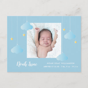 Baby Foto Blå Twinkle Twinkle Pojke Födelse Meddelande Vykort