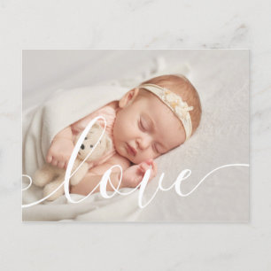 Baby Foto Chic Skrift Kärlek Elegant Födelse Meddelande Vykort