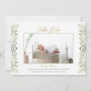Baby Foto Eleganta Botaniska Blad Födelse Meddelande