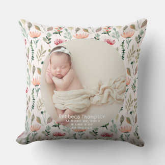 Baby Foto Födelse Tillkännagivande Minne blommig Kudde