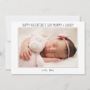 Baby-foto för nya föräldrar med Valentines day-kor Julkort