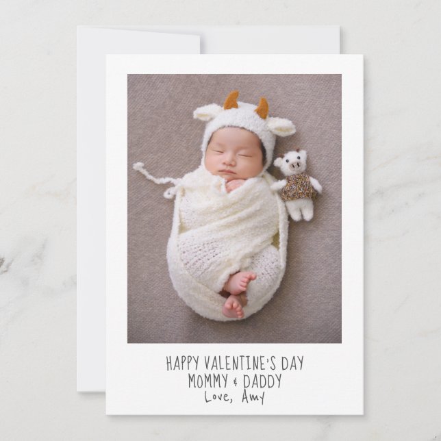 Baby-foto för nya föräldrar med Valentines day-kor Julkort (Framsida)