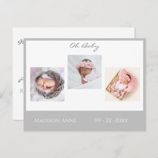 Baby Foto Grå Pojke eller Flicka Skript Statistik  Meddelande Vykort (Fram/baksida)