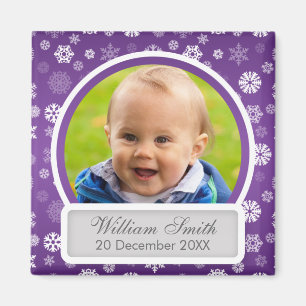 Baby-foto med Namn och vintersnöflinga från vinter Magnet