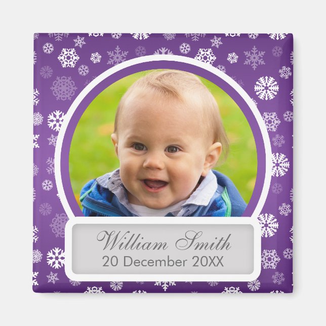 Baby-foto med Namn och vintersnöflinga från vinter Magnet (Framsidan)
