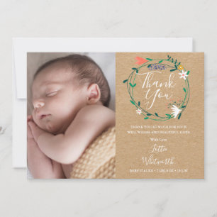 Baby Foto Rustik Boho Blommig Tacksamhet Födelse Meddelande