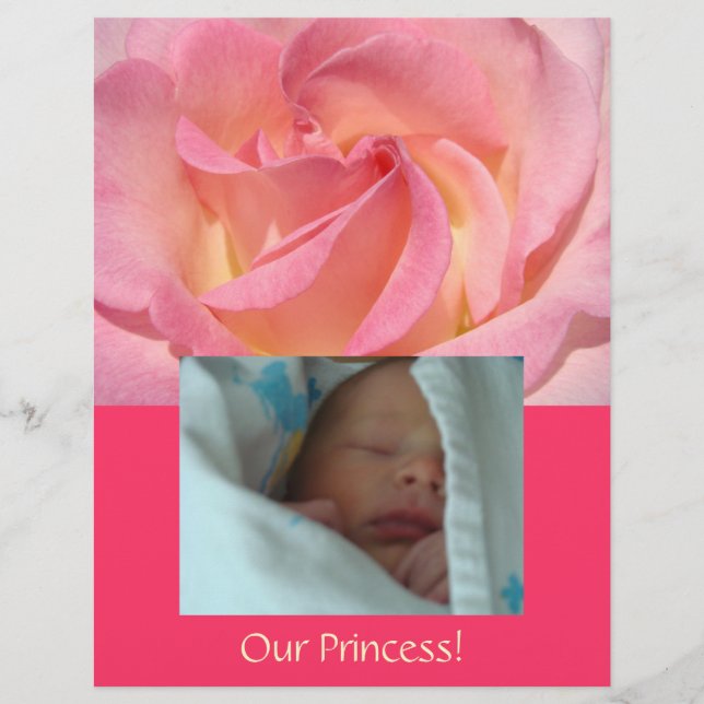 Baby Foto Scrapbook papper Rosa Ros Vår Prinsessa (Framsida)
