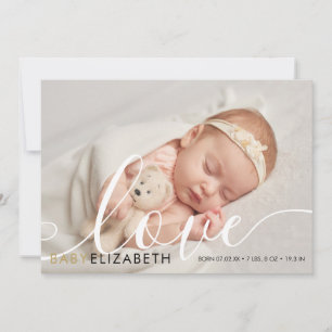 Baby Foto Söt Skript Guld Kärlek Hjärtan Födelse Meddelande