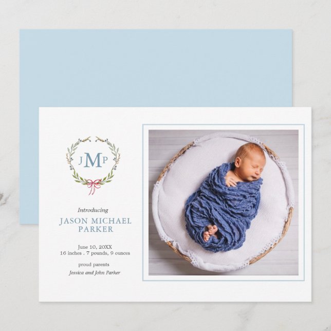 Baby fotogrey monogrammad meddelande (Fram/baksida)