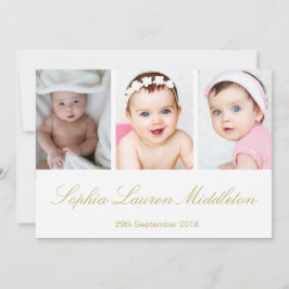 Baby Fotomodern Guld Färgad Birth Notice Inbjudningar