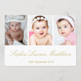 Baby Fotomodern Guld Färgad Birth Notice Inbjudningar