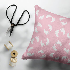 Baby Fotspår, Babys Fot, Fotsteg, Rosa Flicka Prydnadskudde