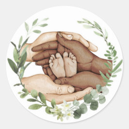 Baby Fötter i händerna dekal Runt Klistermärke