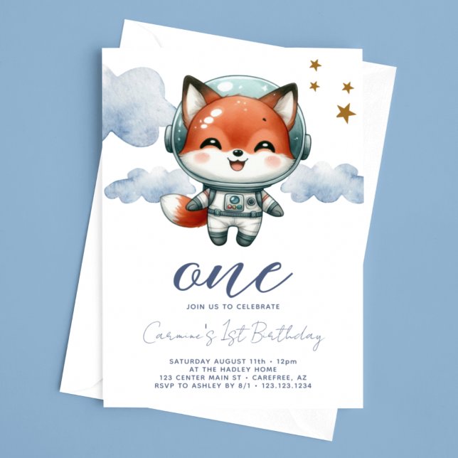 Baby Fox Astronaut 1:a födelsedagen Inbjudningar (Skapare uppladdad)