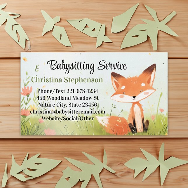 Baby Fox Babyvvakt Nanny Childcare Watercolor Visitkort (baby fox babysitting childcare business card)