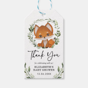 Baby Fox Eucalyptus Greenery Foliage Shower Favor Presentetikett