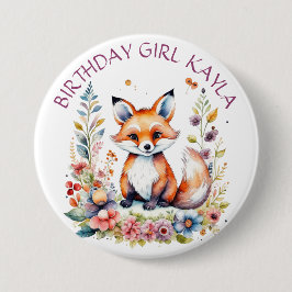 Baby Fox i Flowers Birthday gIRL Personlig Knapp