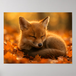 Baby Fox i Höst löv Poster