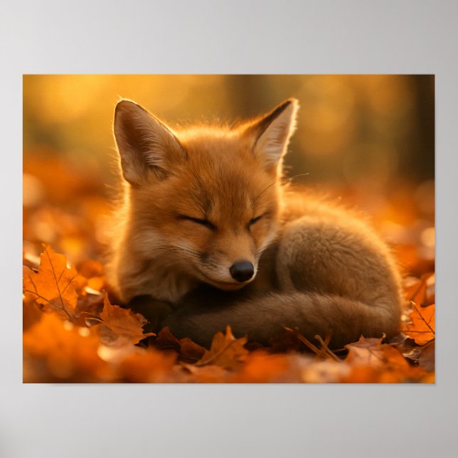 Baby Fox i Höst löv Poster (Framsidan)
