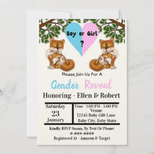 Baby Fox med Mor uppspelning - Gender Reveal Invit Inbjudningar