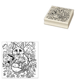 Baby Fox med svamp Rubber Frimärke Stämpel