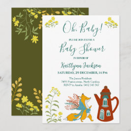 Baby Fox och blommor Baby Shower Inbjudningar
