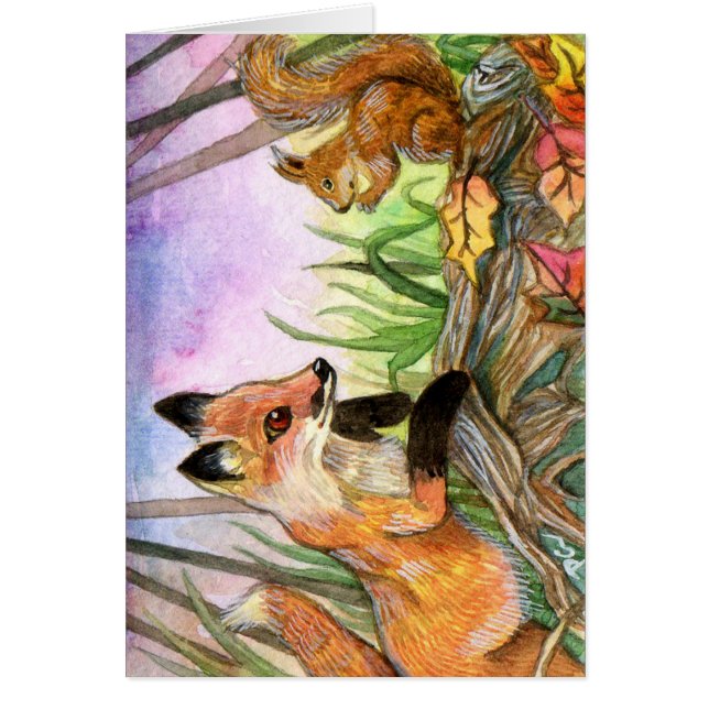 Baby Fox och ekorre OBS Kort (Framsidan)