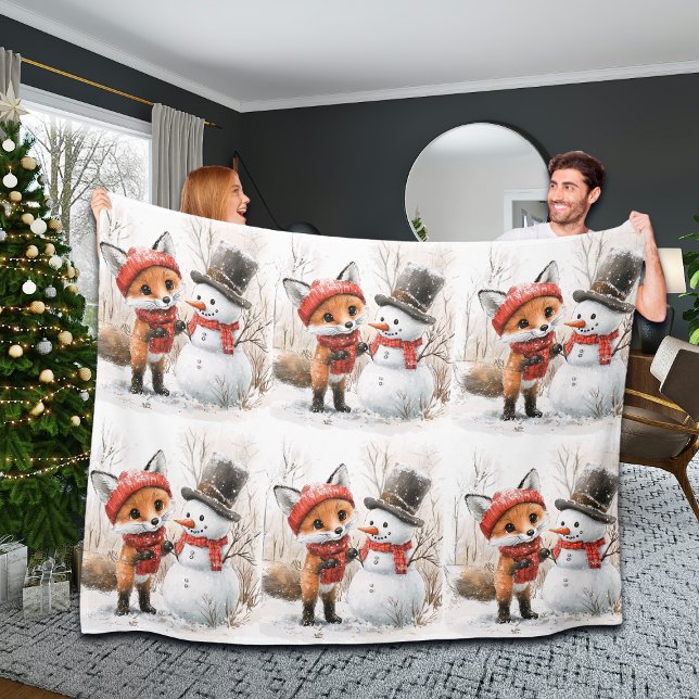 Baby Fox och Snögubbe Fleecefilt (Skapare uppladdad)