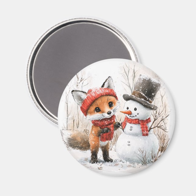 Baby Fox och Snögubbe Magnet (Front/Back)