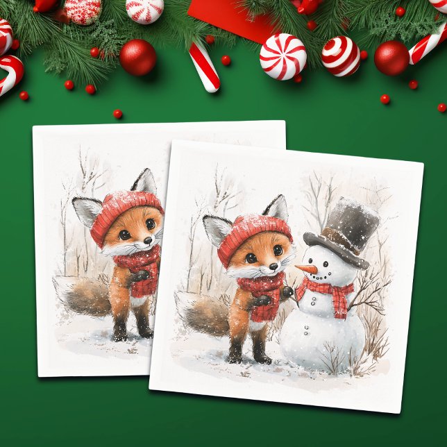 Baby Fox och Snögubbe Pappersservett (Skapare uppladdad)