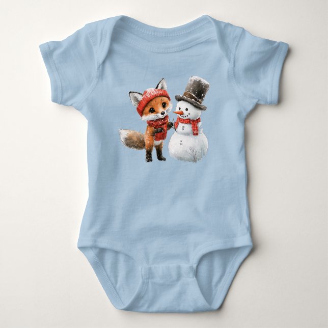 Baby Fox och Snögubbe T Shirt (Framsida)