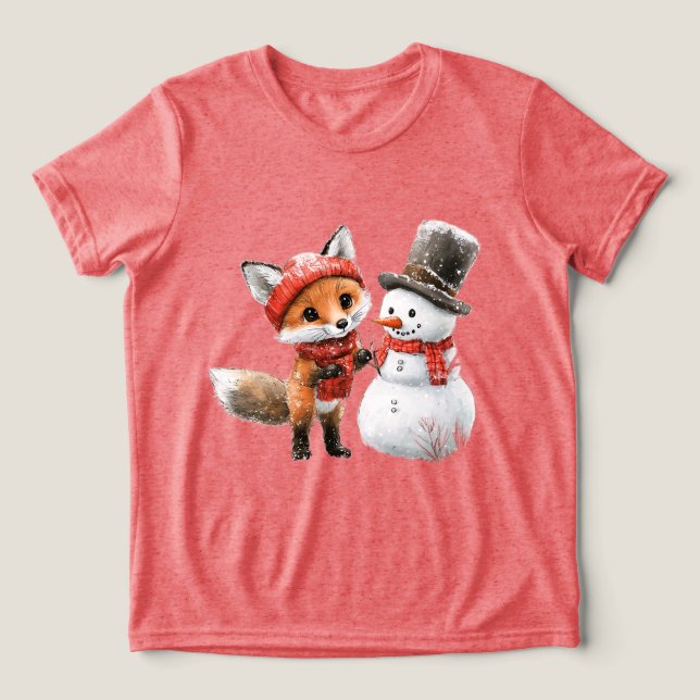 Baby Fox och Snögubbe T Shirt (Design Framsida)