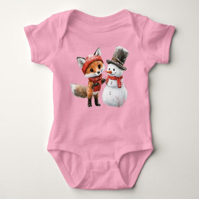 Baby Fox och Snögubbe T Shirt (Framsida)