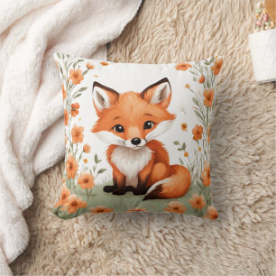 Baby Fox Peach Blommigt Flowers Baby Shower Gift Kudde
