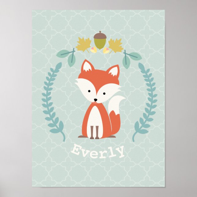 Baby Fox Personlig för andning Nursery Artwork Poster (Framsidan)