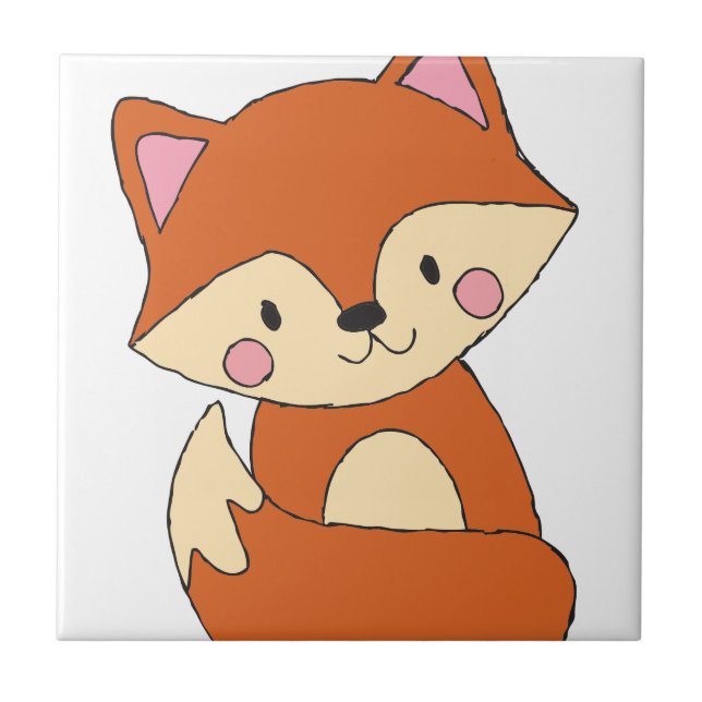 Baby Fox Teckning Cute Fox Art Baby Fox Design Kakelplatta (Framsidan)