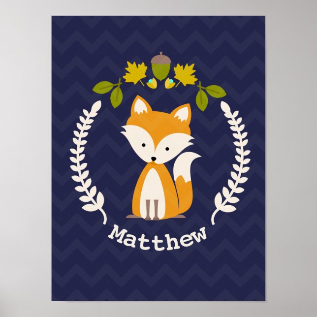 Baby Fox Wandeine Personlig Nursery Artwork - Boy Poster (Framsidan)