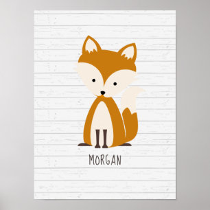 Baby Fox Wood Personlig Nursery Artwork Poster