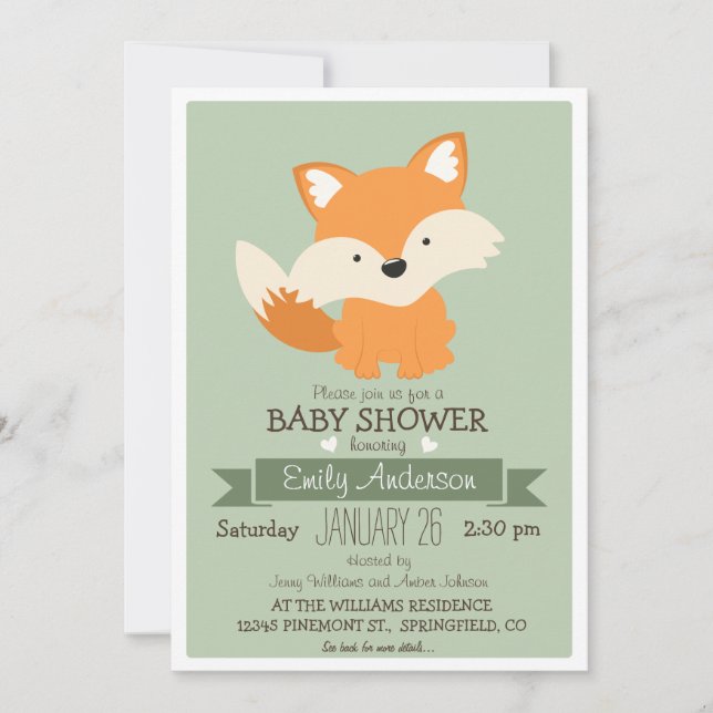 Baby Fox, Woodland Baby Shower eller Sprinkle Inbjudningar (Framsida)