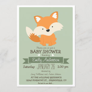 Baby Fox, Woodland Baby Shower eller Sprinkle Inbjudningar