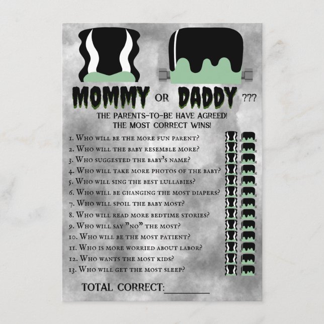 Baby Frankenstein Baby Shower Game Anteckningskort (Framsida)