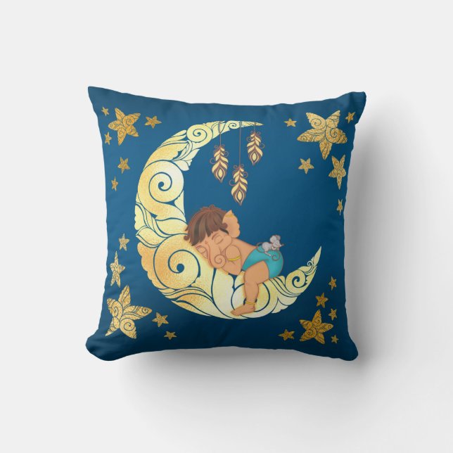 Baby Ganesha sleeping amongst the moon and stars Kudde (Framsida)