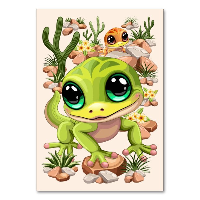 Baby Geckos Cute Tecknade figurer Bordsnummer (Framsidan)