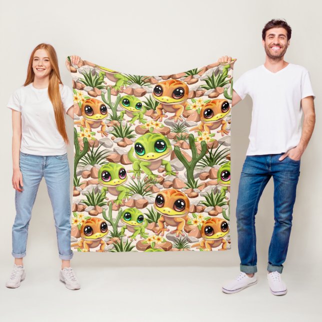 Baby Geckos Cute Tecknade figurer Fleecefilt (På plats)